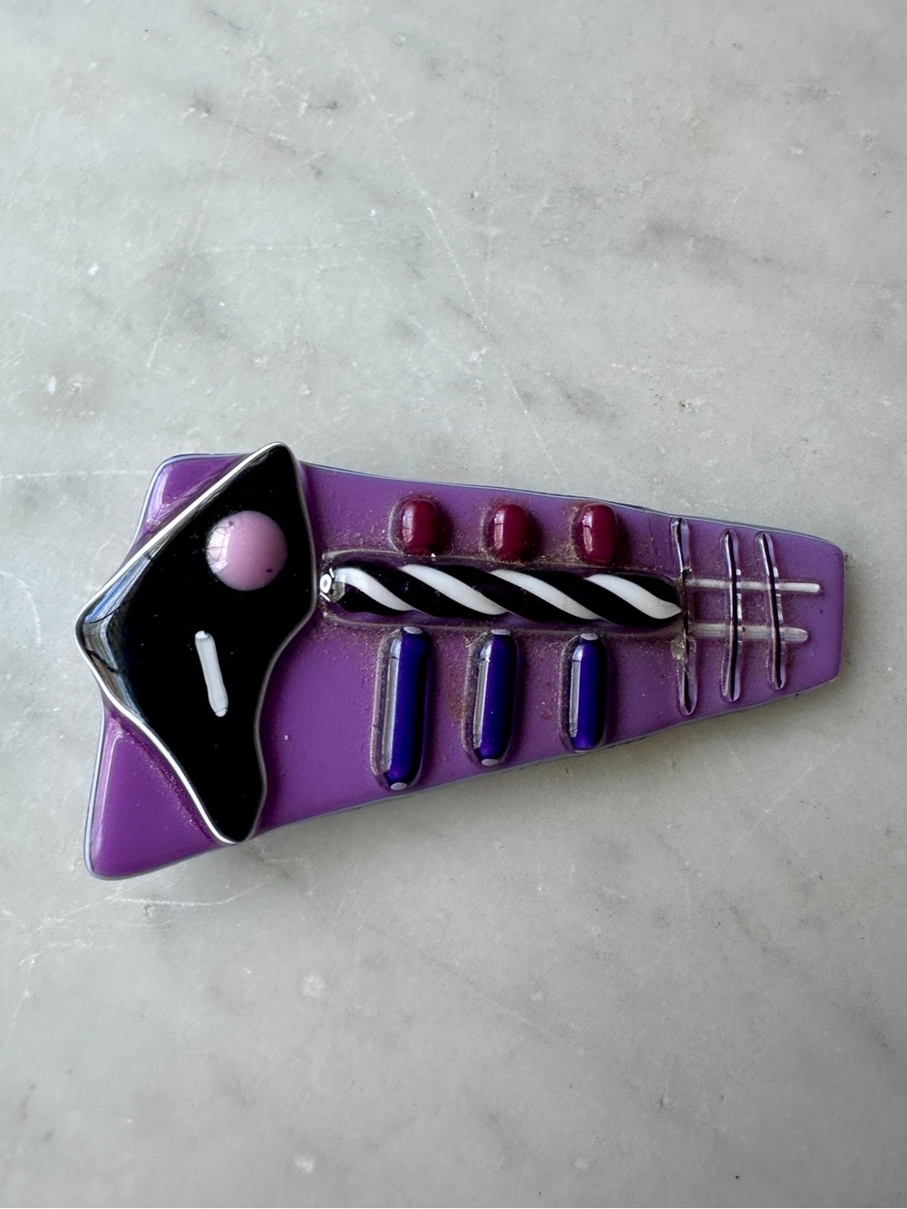 Handmade Purple Fused Vintage Glass Geometric Art Pin